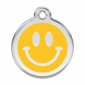 Médaille chien Smiley jaune L émail et acier inoxydable
