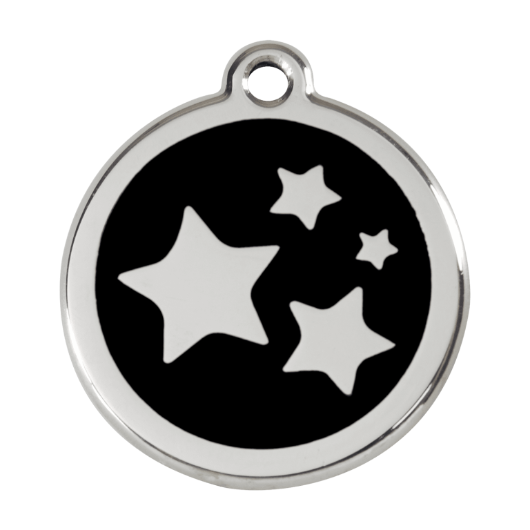 Vue avant - Médaille personnalisée pour chien Red Dingo Émail et acier inoxydable - Motif étoile - Noir - Taille L