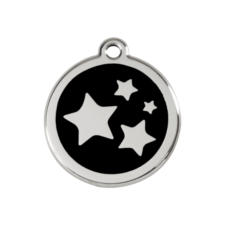 Vue avant - Médaille personnalisée pour chien Red Dingo Émail et acier inoxydable - Motif étoile - Noir - Taille M