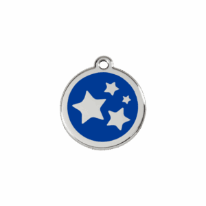 Médaille chat ou petit chien Émail et acier inoxydable - Motif étoile - Bleu foncé - Taille S