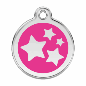 Médaille chien étoile rose vif L émail et acier inoxydable