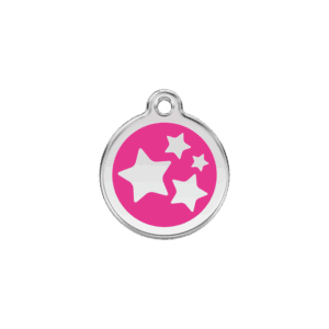 Médaille chat ou petit chien étoile émail et acier inoxydable - Rose vif - Taille S