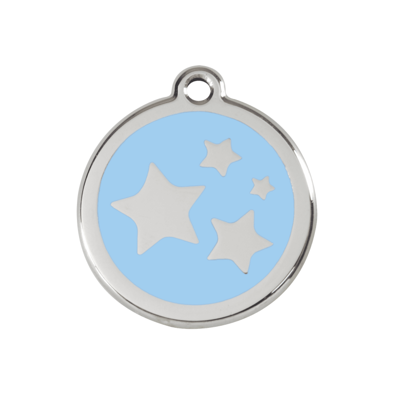 Vue avant - Médaille personnalisable Red Dingo émail et acier inoxydable Bleu clair - Taille M - Motif étoile