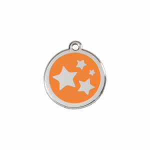 Médaille chat ou petit chien Émail et acier inoxydable - Étoile orange - Taille S
