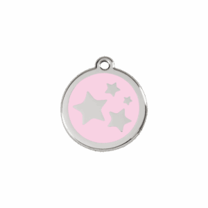 Médaille chat ou petit chien Étoile rose S émail et acier inoxydable