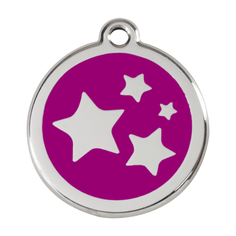 Vue avant - Médaille personnalisable émail et acier inoxydable motif étoile violet - Taille L - Red Dingo