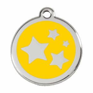 Médaille chien étoile jaune L émail et acier inoxydable