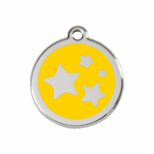 Médaille chien étoile jaune M émail et acier inoxydable