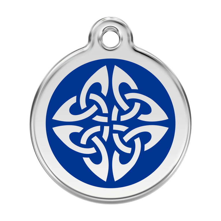 Vue avant - Médaille personnalisée pour chien Red Dingo Émail et acier inoxydable - Flèches tribales - Bleu foncé - Taille L