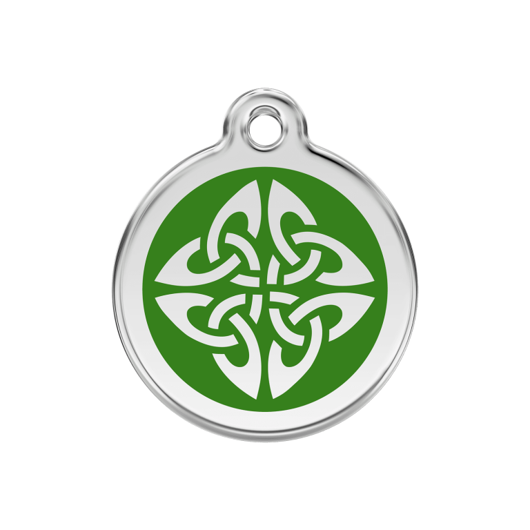 Vue avant - Médaille personnalisée pour chien Red Dingo émail et acier inoxydable vert - Flèches tribales - Taille M