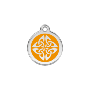 Médaille chat S Flèches Tribales orange émail et acier inoxydable