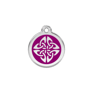 Médaille chat S Flèches Tribales violet émail et acier inoxydable