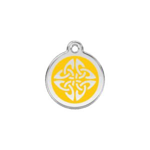 Médaille chat S Flèches Tribales jaune émail et acier inoxydable