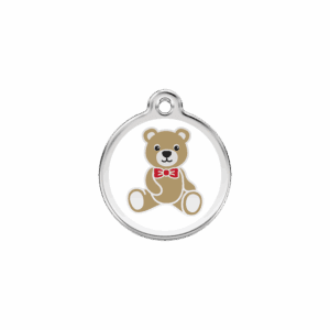 Médaille chat Ours en peluche blanc S émail et acier inoxydable