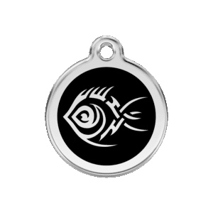 Médaille chien Poisson tribal noir M émail et acier inoxydable