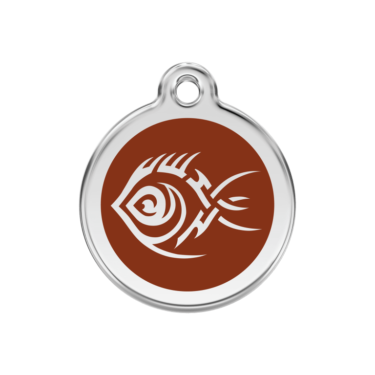 Vue avant - Médaille personnalisée pour chien Red Dingo Poisson Tribal Brun M 30.00mm - En émail et acier inoxydable
