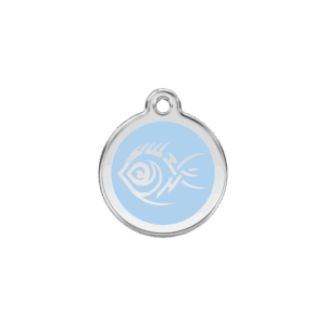 Vue avant - Médaille personnalisée pour chien/chat Red Dingo - Poisson tribal - Bleu clair - Taille S