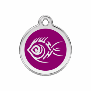 Médaille chien Poisson tribal violet M émail et acier inoxydable