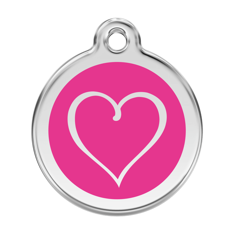 Vue avant - Médaille personnalisée pour chien Red Dingo Émail et acier inoxydable - Coeur Tribal - Rose vif - Taille L