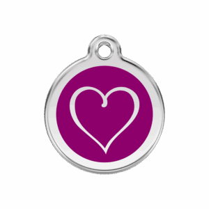 Vue avant - Médaille personnalisée pour chien/chat Red Dingo cœur tribal violet 30mm - Enamel et acier inoxydable