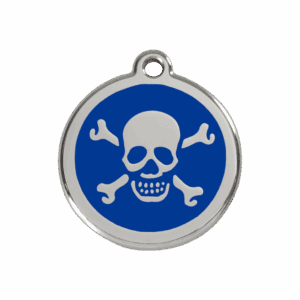 Médaille chien tête de mort bleu foncé M émail et acier inoxydable