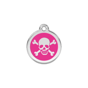 Médaille chat tête de mort rose vif S