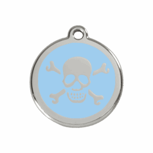 Médaille chien tête de mort bleu clair M en émail et acier inoxydable