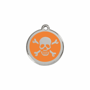 Médaille chat tête de mort orange S émail et acier inoxydable
