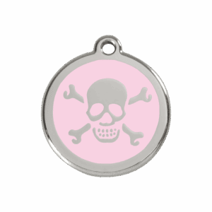 Médaille chien tête de mort rose M émail et acier inoxydable
