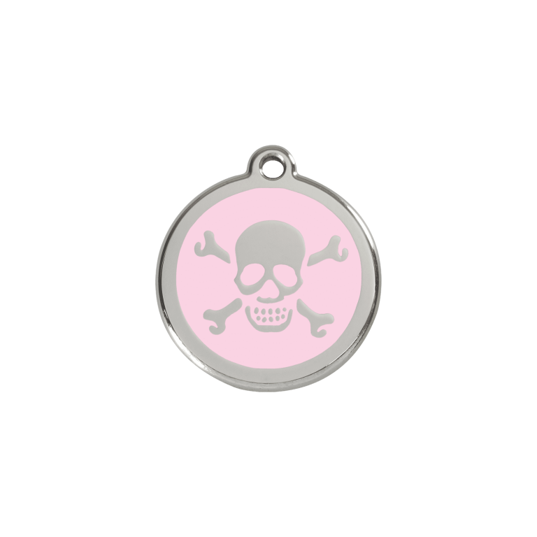 Vue avant - Médaille personnalisée Red Dingo Émail/Acier inoxydable Tête de mort Rose S 20.00 7G