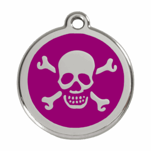 Médaille chien tête de mort violet L en émail et acier inoxydable