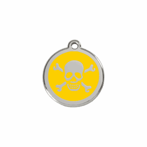 Médaille chat tête de mort jaune S émail et acier inoxydable