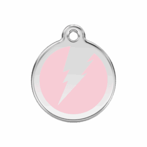 Médaille chien Émail et acier inoxydable - Motif éclair rose - Taille M