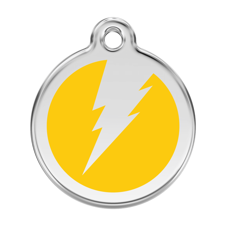 Vue avant - Médaille personnalisée pour chien Red Dingo Émail et acier inoxydable Jaune 38mm - Réf : 01-ZF-YE-LG