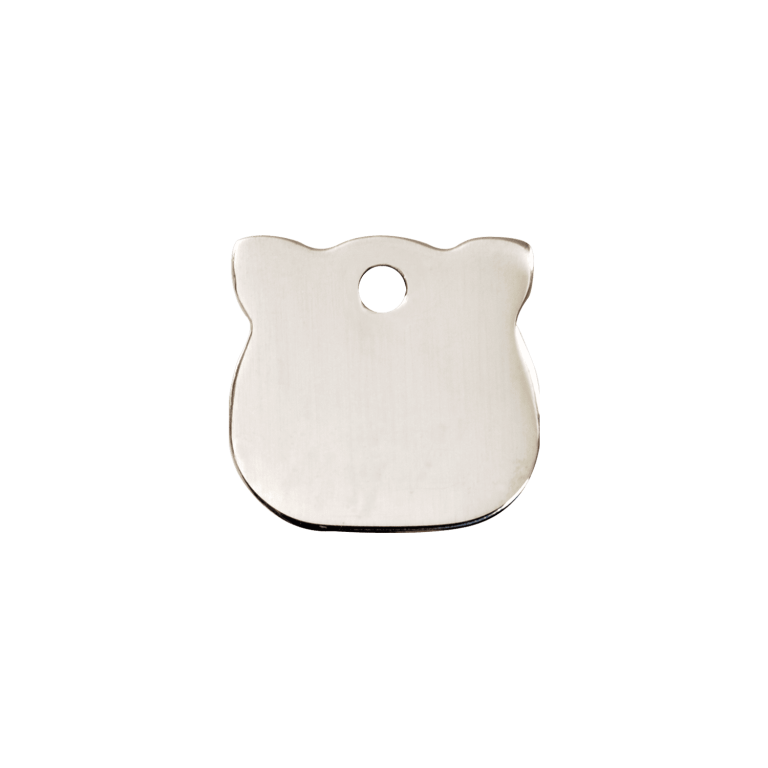 Vue avant - Médaille personnalisée pour chat Red Dingo - Plat en acier inoxydable - Tête de chat - Taille S