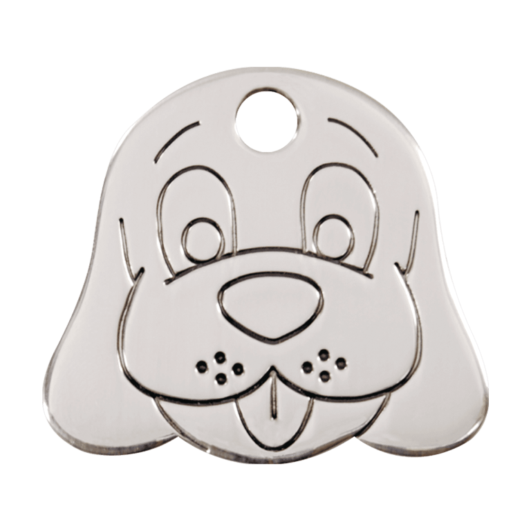 Vue avant - Médaille personnalisable pour chien Red Dingo - Plat en acier inoxydable - Tête de chien - Taille L
