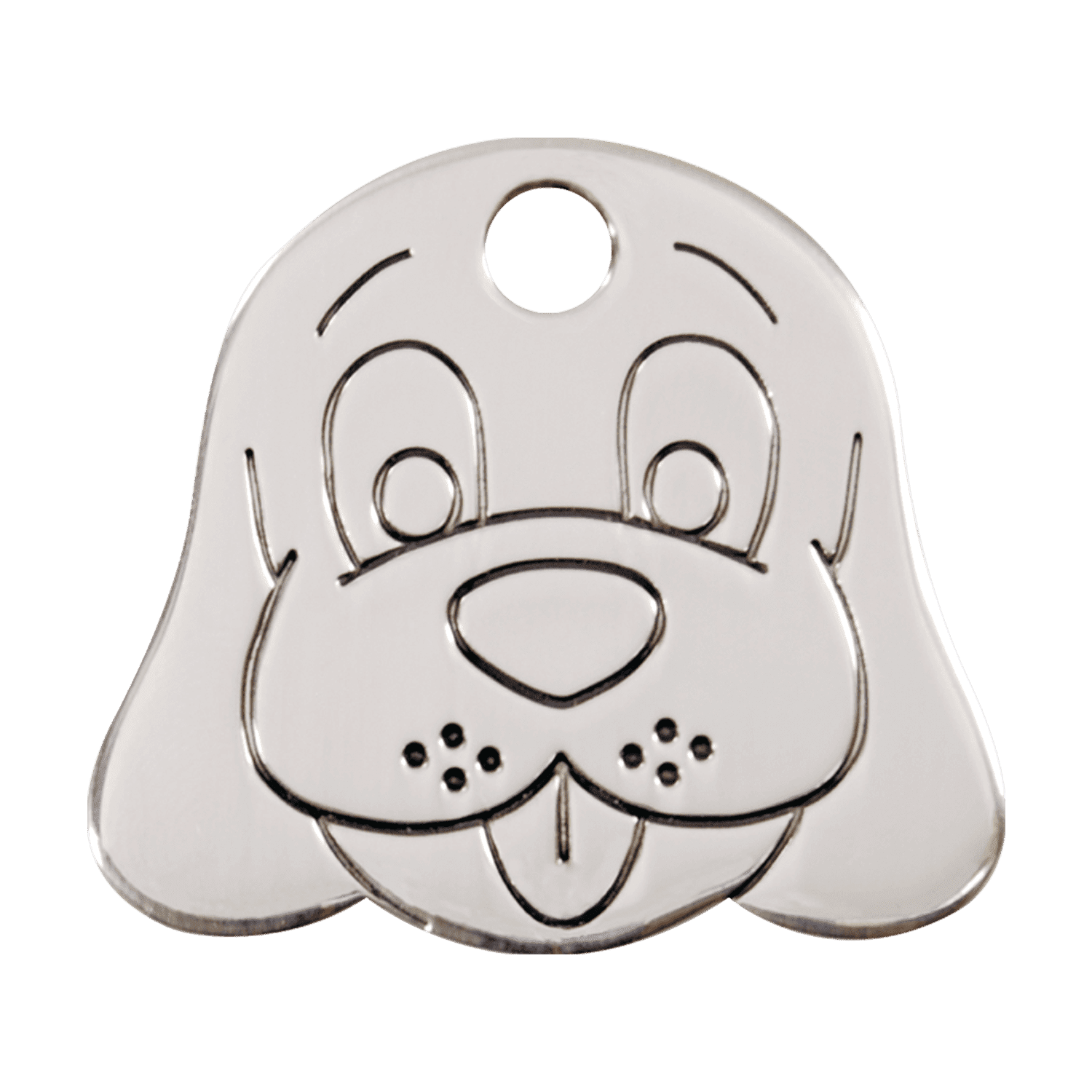 Vue avant - Médaille personnalisable pour chien Red Dingo - Plat en acier inoxydable - Tête de chien - Taille L