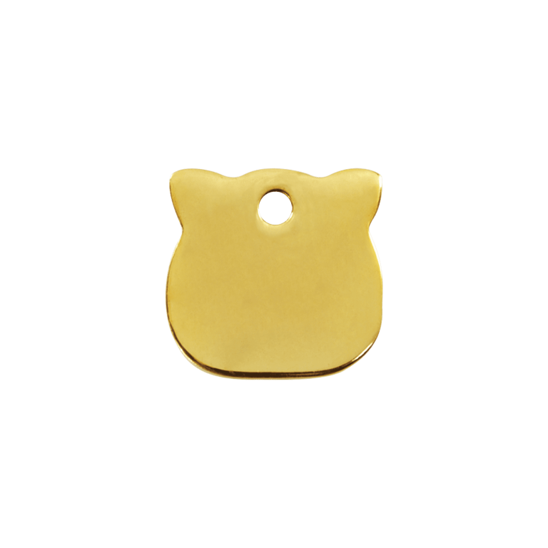 Vue avant - Médaille personnalisable pour chat Red Dingo Laiton plat tête de chat - Taille S - 03-CH-ZZ-SM