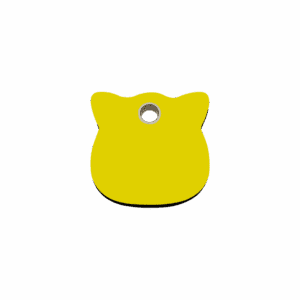 Médaille tête de chat jaune S plastique plat