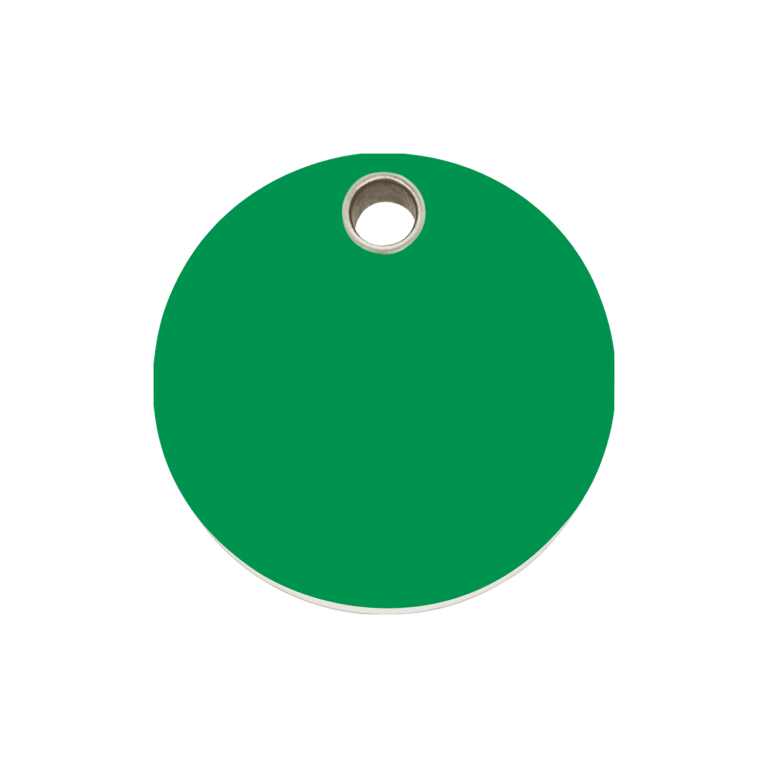 Vue avant - Médaille personnalisée pour chien - Red Dingo 04-CL-GR-ME - Cercle vert - Taille M