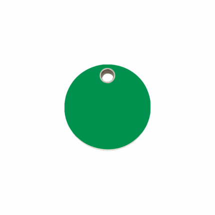 Vue avant - Médaille personnalisable pour chien/chat Red Dingo - Plastique plat vert - Taille S - Gravure incluse