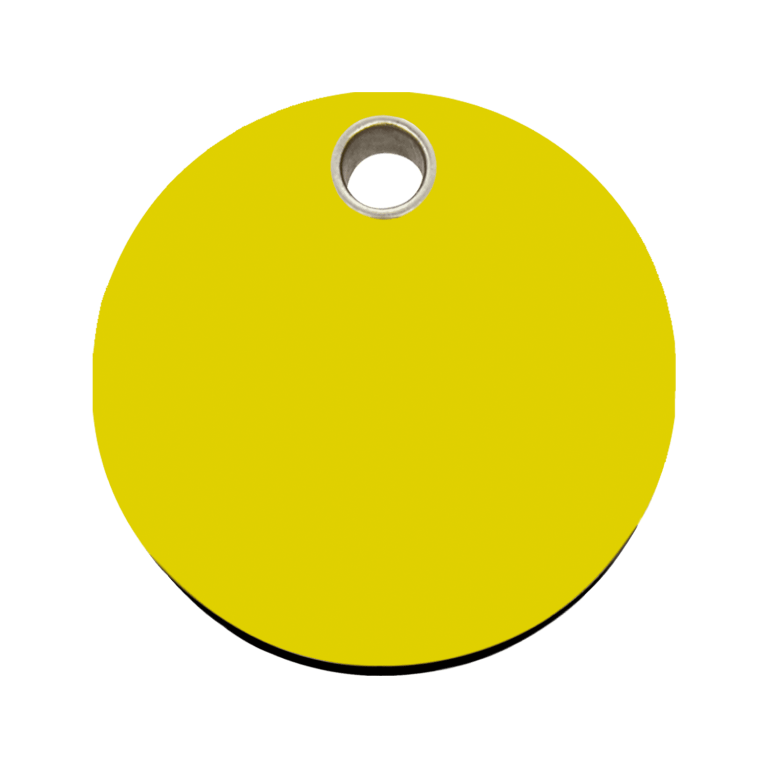 Vue avant - Médaille personnalisable pour chien - Red Dingo - Plastique plat jaune - Taille L
