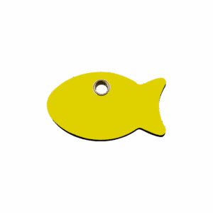 Médaille chat Poisson jaune S plastique plat