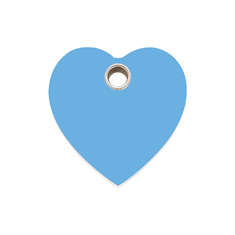 Vue avant - Médaille personnalisée pour chien ou chat - Red Dingo - Cœur bleu clair - Taille M