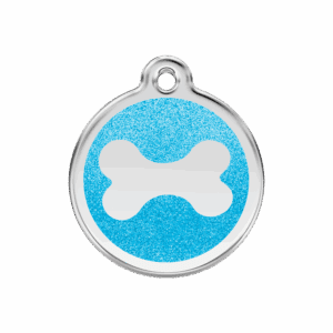 Médaille chien os scintillant émail pailleté aqua M