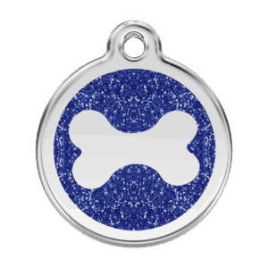 Médaille chien os scintillant bleu foncé taille L