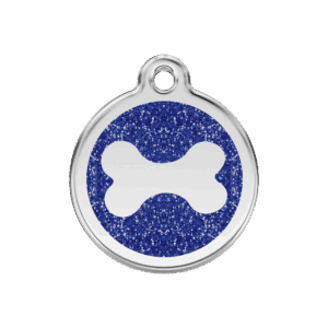 Médaille chien os scintillant bleu foncé taille M