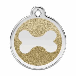 Médaille chien os scintillant L émail pailleté or