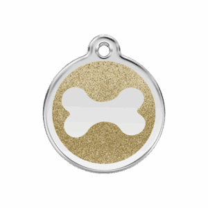 Médaille chien os scintillant émail pailleté or M