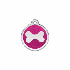 Médaille chat ou petit chien os scintillant émail pailleté rose vif S